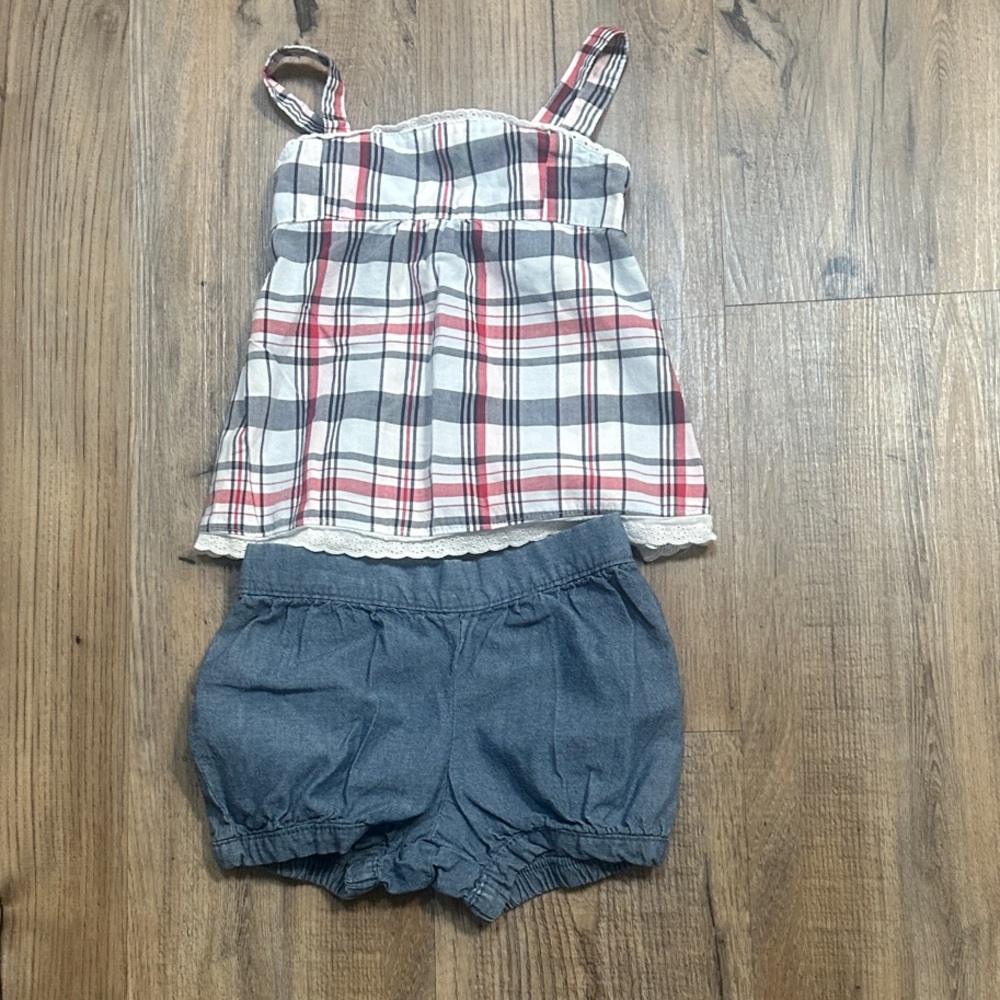 Red Plaid Top & Chambray Bloomers
